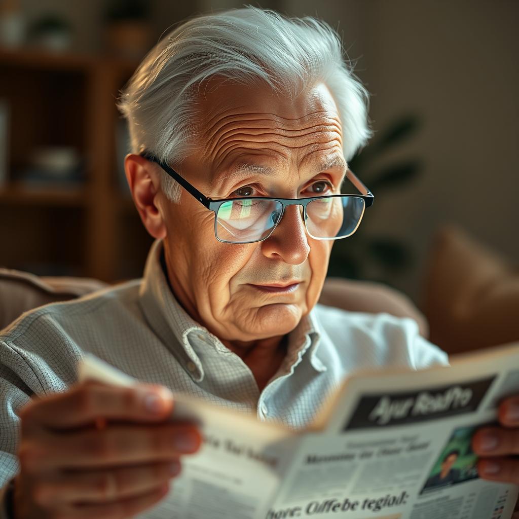 Senior z dalekowzrocznością korzystający z Ayur Read Pro