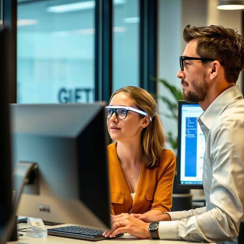 Pracownik biurowy używający Ayur Read Pro przy komputerze