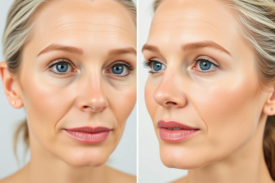 Before and after comparison showing Carattia Cream results on facial wrinkles