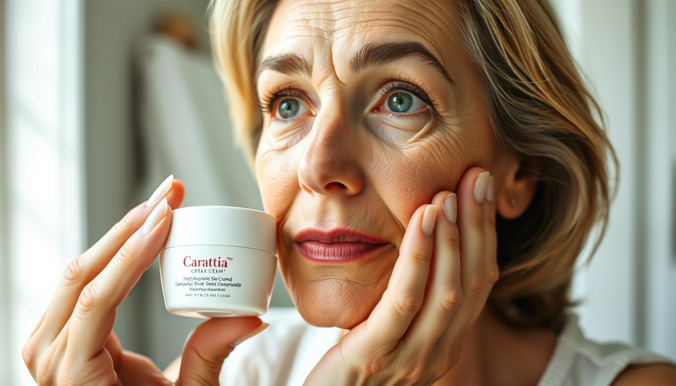 Woman applying Carattia Cream with visible results