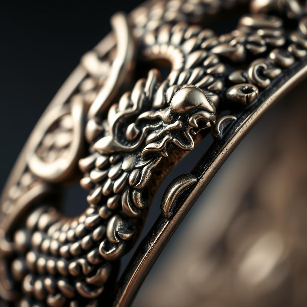 Zbliżenie na szczegóły wzoru Dragon Pattern Bracelet pokazujące precyzję wykonania