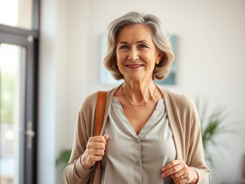 Kobieta w okresie menopauzy stosująca Flexoni