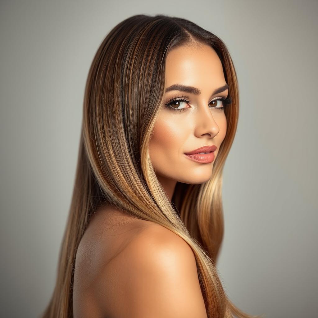 Kobieta z nawilżonymi, lśniącymi włosami po użyciu Kerastia