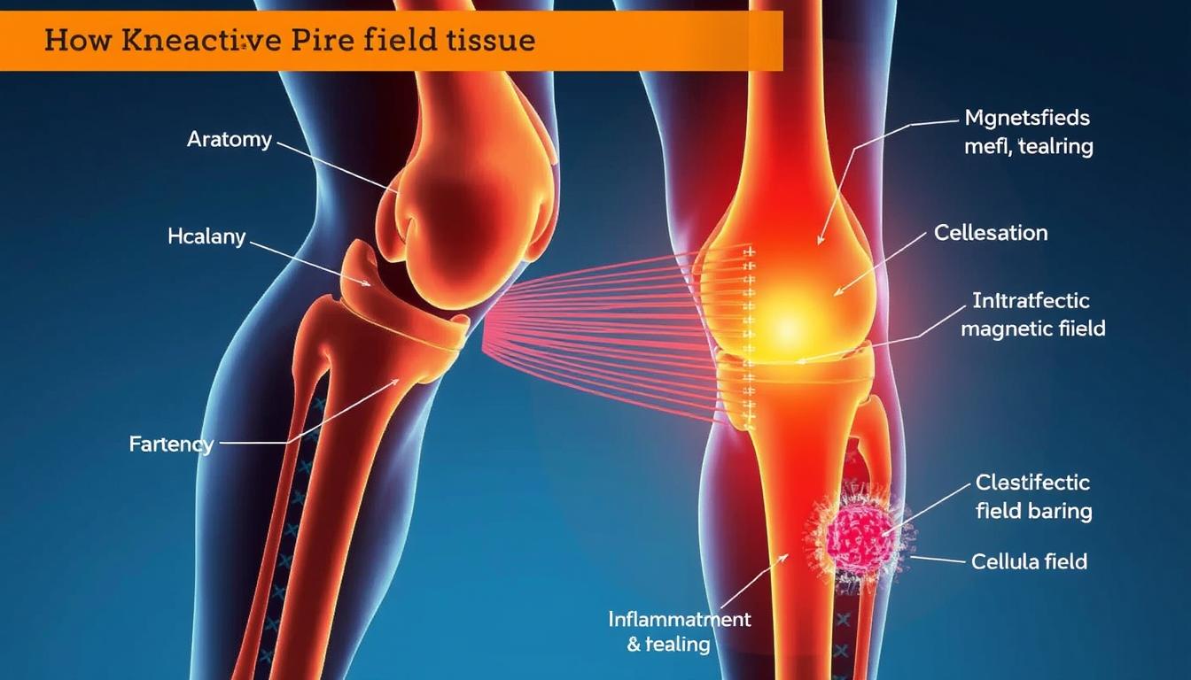 Scientific diagram of Kneeactive Pro's magnetic field effect on knee tissue