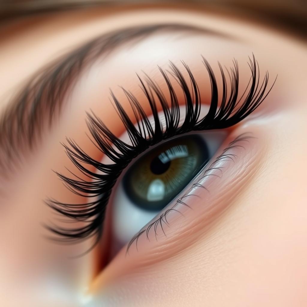 Zbliżenie na oko z długimi, gęstymi rzęsami po zastosowaniu LumixLash