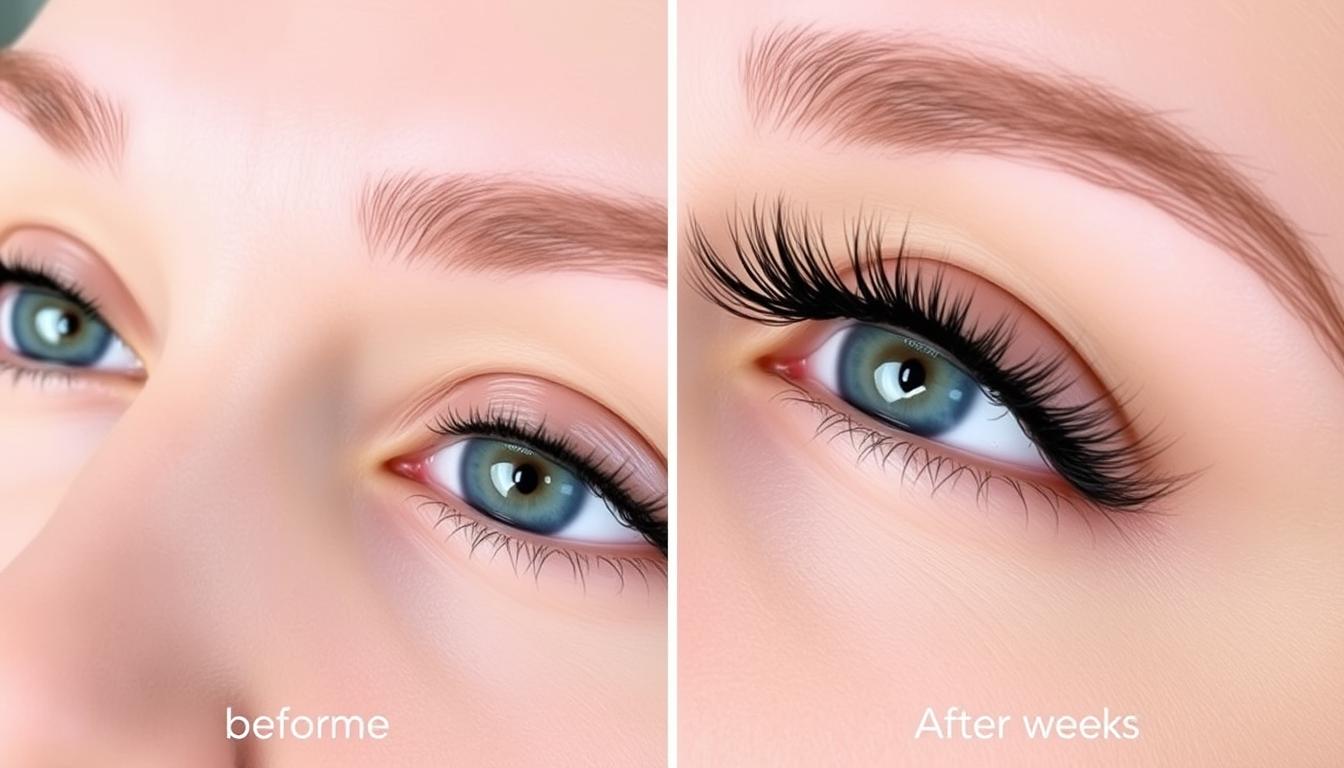 Zdjęcia przed i po zastosowaniu serumu LumixLash