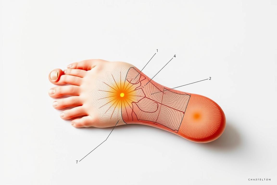 Mapa punktów akupresury na stopach stymulowanych przez Plantillas Magnetic