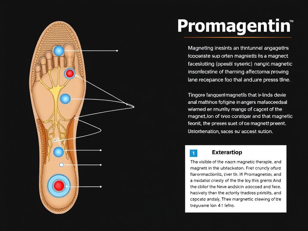 Schemat pokazujący rozmieszczenie magnesów w wkładkach Promagnetin i ich wpływ na receptory w stopach