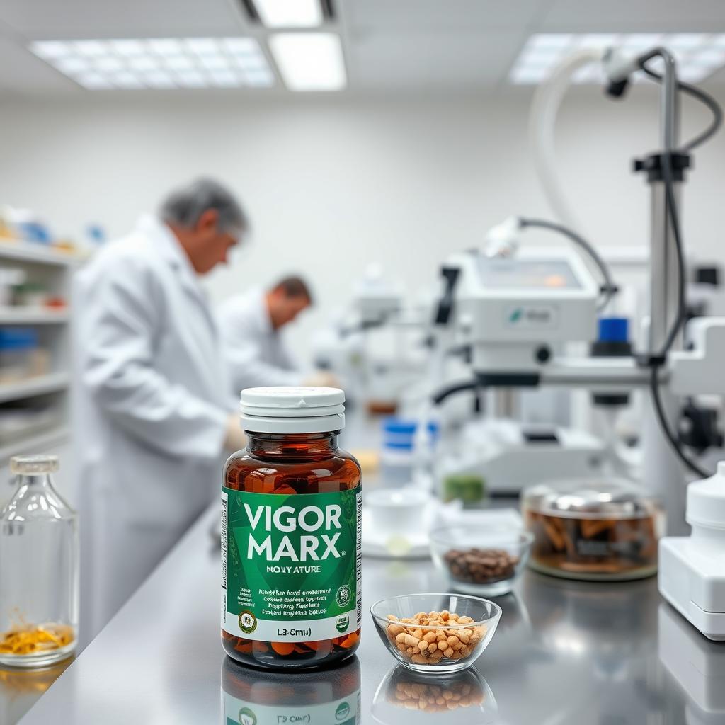 Vigor Max Nature ingredients being processed in a laboratory setting